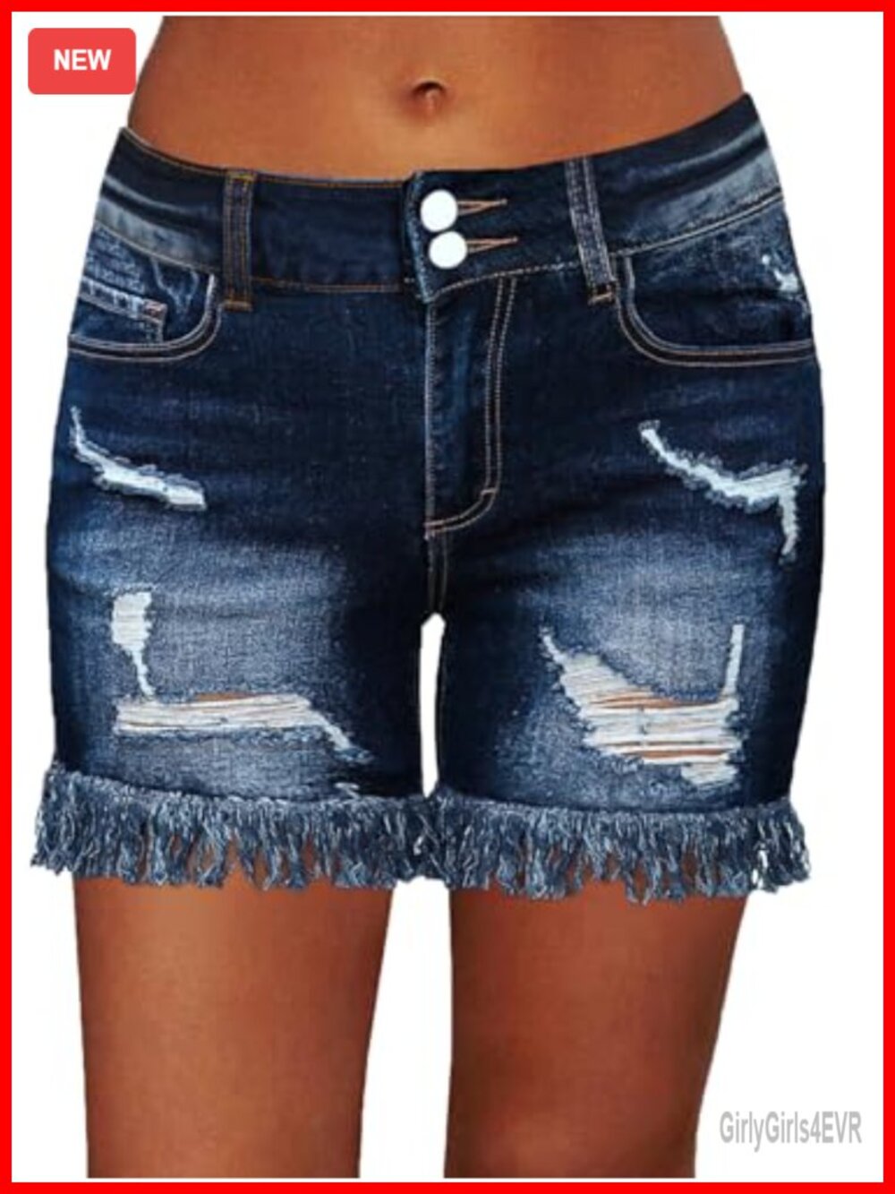 High Rise Ripped Stretch Denim Shorts Raw Hem for Women